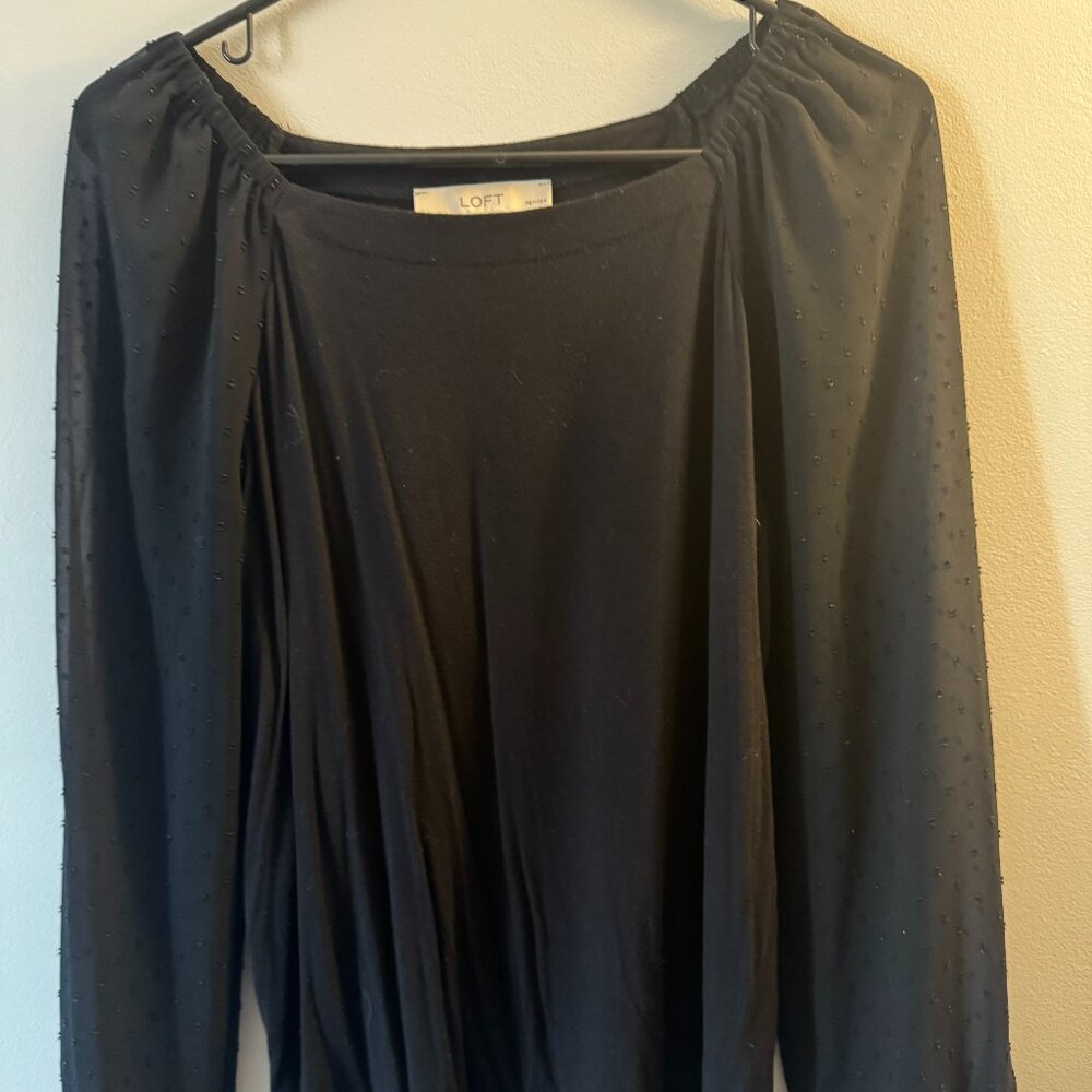 Ann Taylor LOFT Women's Cotton with Mesh Sleeve Blouse